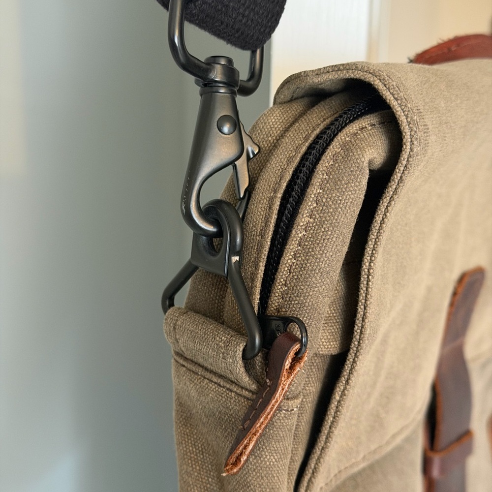 NutSac Everyday Carry Satchel Rugged Canvas Leather Messenger Bag - Brown Green - Picture 7 of 10